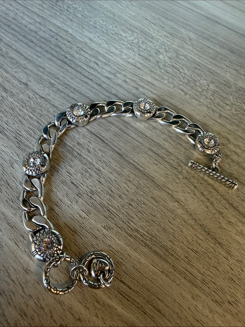 Brighton Silver-Tone Crystal Flower Link Bracelet